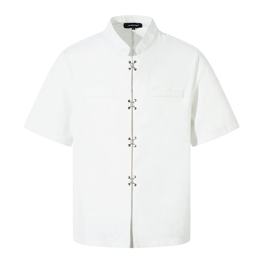 Camisa Casual de Cuello Mao Manga Corta para Hombre - Image 26