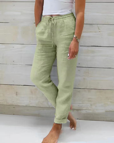 Pantalones Casuales de Cintura Alta para Mujer en Algodón y Lino - Image 23