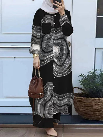 Cardigan Patchwork Elegante de Manga Larga para Mujer Musulmana - Image 17