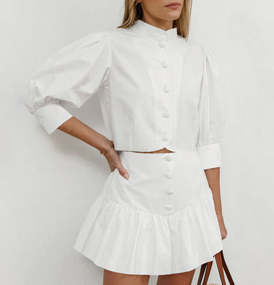 Conjunto Dos Piezas Falda Corta y Blusa de Manga Linterna para Mujer - Image 7