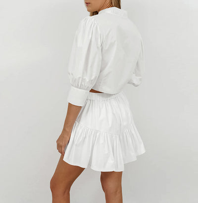 Conjunto Dos Piezas Falda Corta y Blusa de Manga Linterna para Mujer - Image 9
