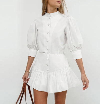 Conjunto Dos Piezas Falda Corta y Blusa de Manga Linterna para Mujer - Image 10