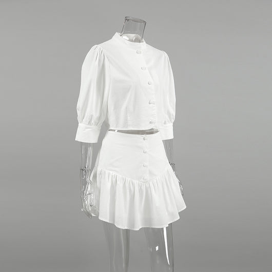 Conjunto Dos Piezas Falda Corta y Blusa de Manga Linterna para Mujer - Image 13