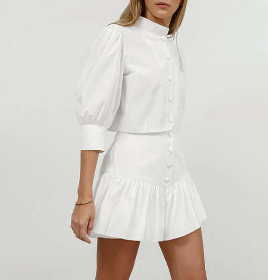Conjunto Dos Piezas Falda Corta y Blusa de Manga Linterna para Mujer - Image 14