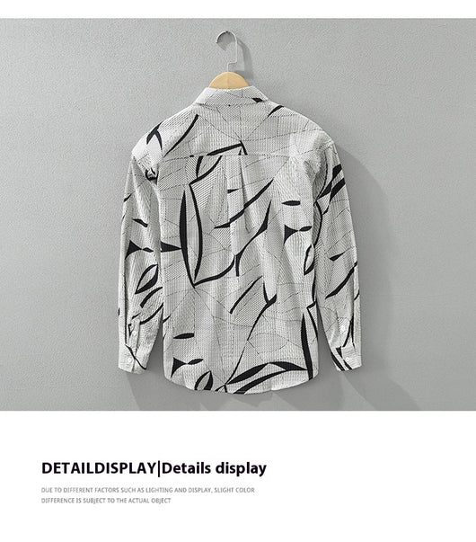 Camisa Estampada de Manga Larga Tendencia Japonesa para Hombre - Image 10