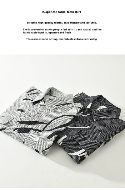 Camisa Estampada de Manga Larga Tendencia Japonesa para Hombre - Image 12