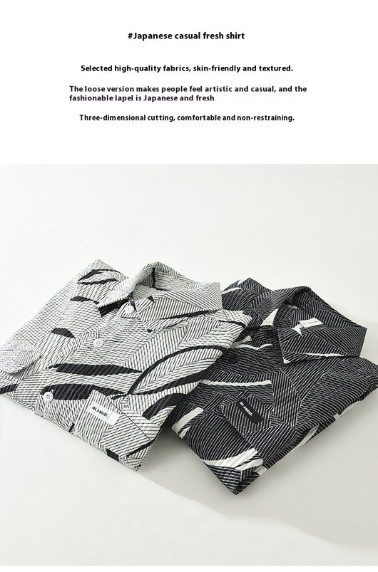 Camisa Estampada de Manga Larga Tendencia Japonesa para Hombre - Image 12