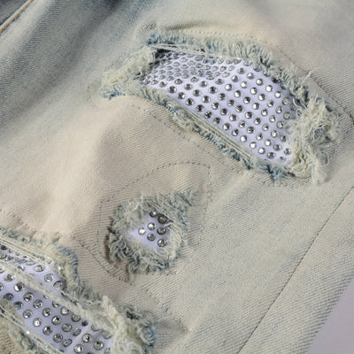 Pantalón Slim Fit Casual con Rotos y Parches Diamante para Hombre - Image 7