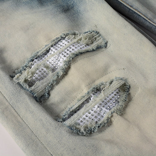 Pantalón Slim Fit Casual con Rotos y Parches Diamante para Hombre - Image 11