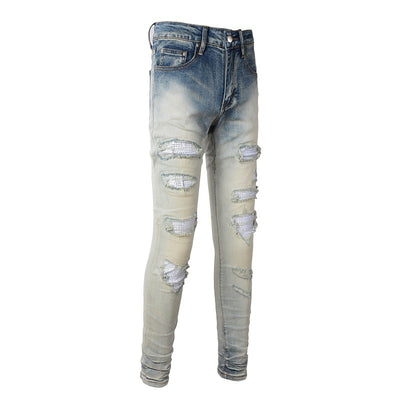Pantalón Slim Fit Casual con Rotos y Parches Diamante para Hombre - Image 12