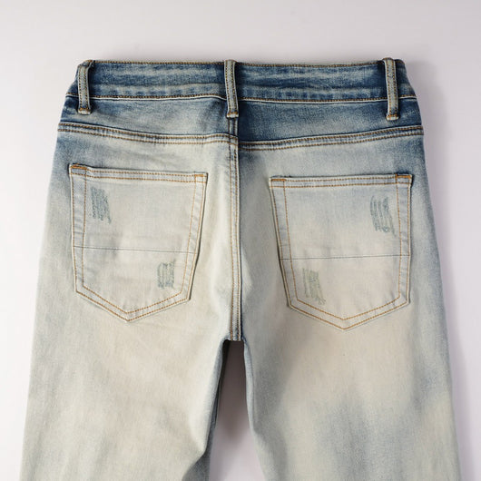 Pantalón Slim Fit Casual con Rotos y Parches Diamante para Hombre - Image 15