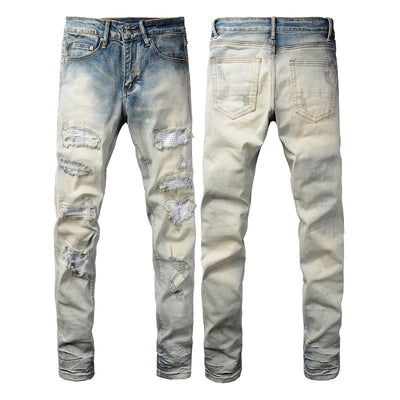 Pantalón Slim Fit Casual con Rotos y Parches Diamante para Hombre - Image 22