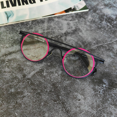 Gafas de Sol Retro Titanio Puro con Contraste Rojo y Verde para Mujer - Image 16