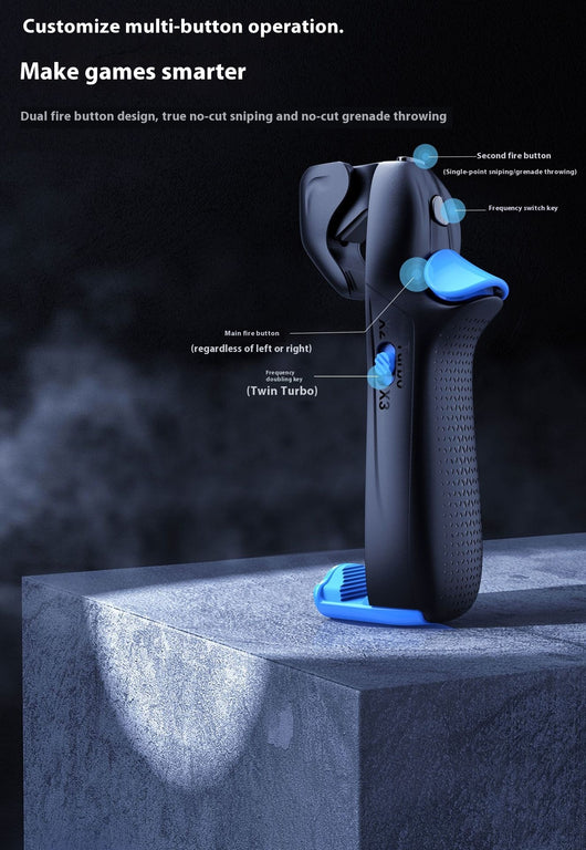 Black and blue mobile game controller with dual fire buttons and textured grip for enhanced gaming. - Image 13