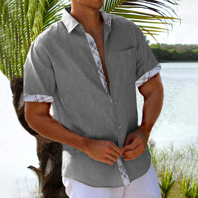 Camisa Hawaiana de Manga Corta con Cuadros Laterales para Hombre - Image 11