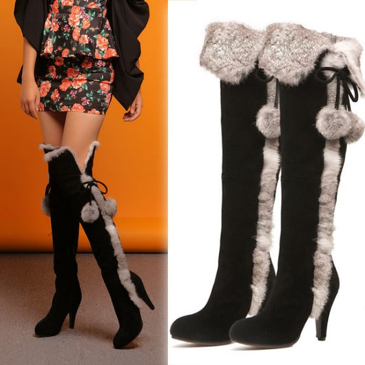 Botas Sobre la Rodilla con Pelaje de Liebre y Forro Polar para Mujer - Image 13