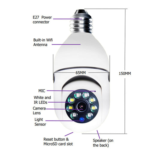 Cámara WiFi 1080P en Bombilla E27 con Zoom 4X y Alarma Inteligente - Image 26