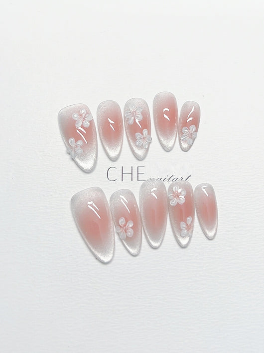 Adhesivos de Uñas Estilo Chino Floral - Acabado Blanco Almendra - Image 16