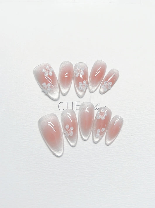 Adhesivos de Uñas Estilo Chino Floral - Acabado Blanco Almendra - Image 17