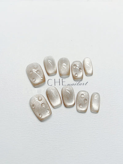 Uñas Postizas Cat Eye con Perlas de Agua - Diseño Sólido Corto - Image 15