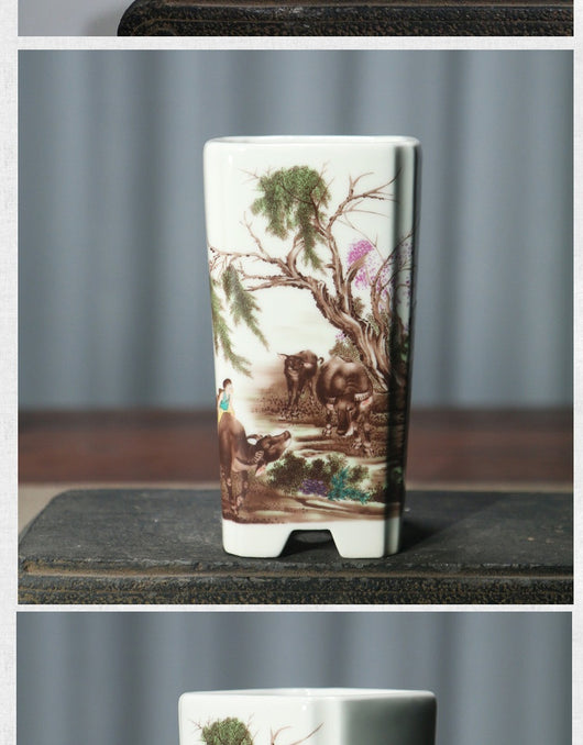Maceta de Cerámica Orquídea Púrpura con Diseño Artesanal de Flores y Pájaros - Image 32