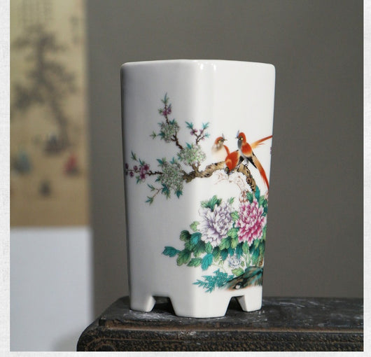 Maceta de Cerámica Orquídea Púrpura con Diseño Artesanal de Flores y Pájaros - Image 37