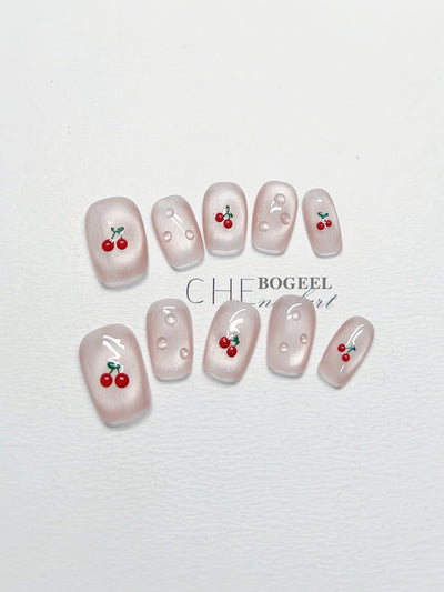 Manicura Artesanal de Cerezas Pintadas a Mano - Image 12