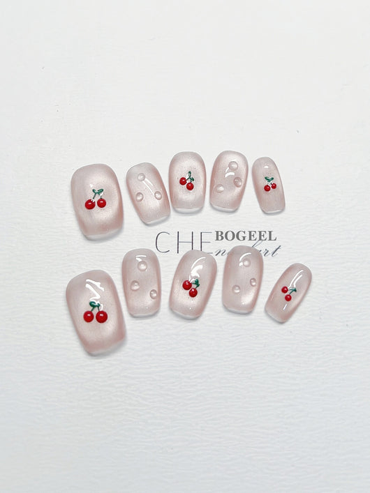 Manicura Artesanal de Cerezas Pintadas a Mano - Image 12