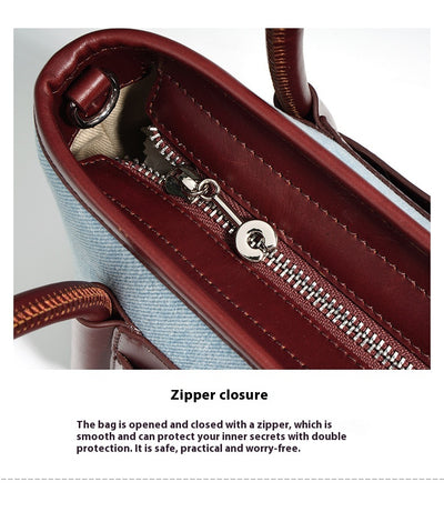 Bolsa Bandolera de Cuero y Denim - Diseño Artesanal de Dos Texturas - Image 21