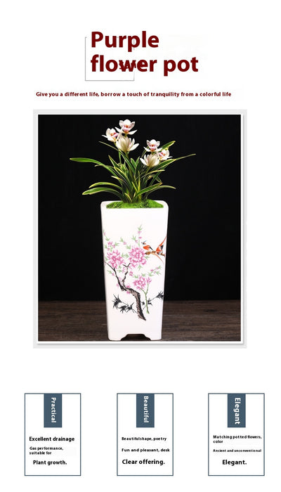 Maceta Cuadrada de Cerámica Esmaltada Púrpura con Diseño Moderno para Plantas - Image 21