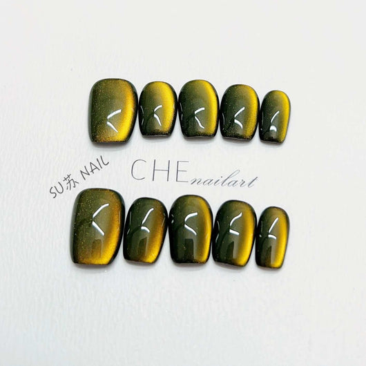 Uñas Postizas Gato Negro Verde Oscuro - Diseño Elegante y Sofisticado - Image 11