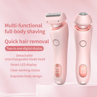 Light blue 2-in-1 electric shaver for women with interchangeable foil and epilator heads, digital display. - Image 31