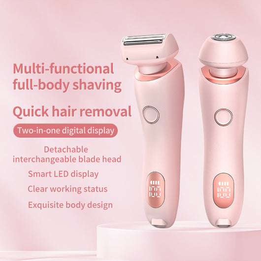 Light blue 2-in-1 electric shaver for women with interchangeable foil and epilator heads, digital display. - Image 31