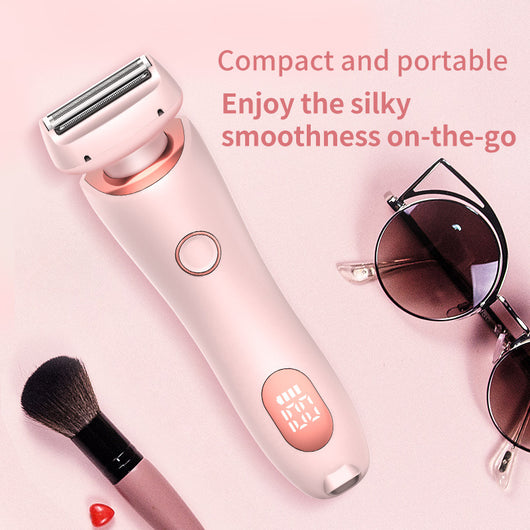 Light blue 2-in-1 electric shaver for women with interchangeable foil and epilator heads, digital display. - Image 33