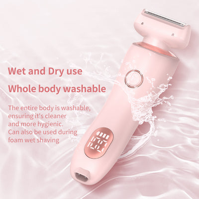 Light blue 2-in-1 electric shaver for women with interchangeable foil and epilator heads, digital display. - Image 34