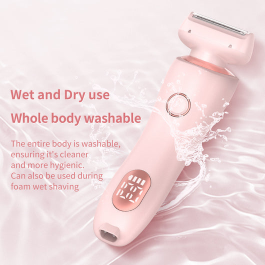 Light blue 2-in-1 electric shaver for women with interchangeable foil and epilator heads, digital display. - Image 34