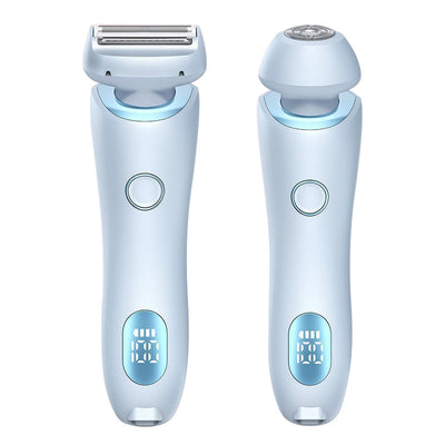 Light blue 2-in-1 electric shaver for women with interchangeable foil and epilator heads, digital display. - Image 36