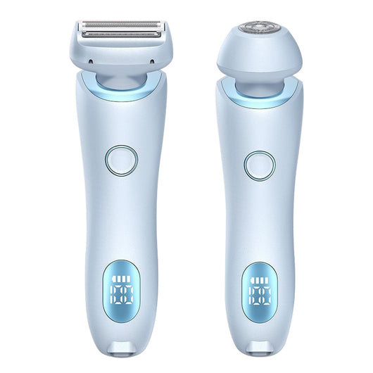 Light blue 2-in-1 electric shaver for women with interchangeable foil and epilator heads, digital display. - Image 36