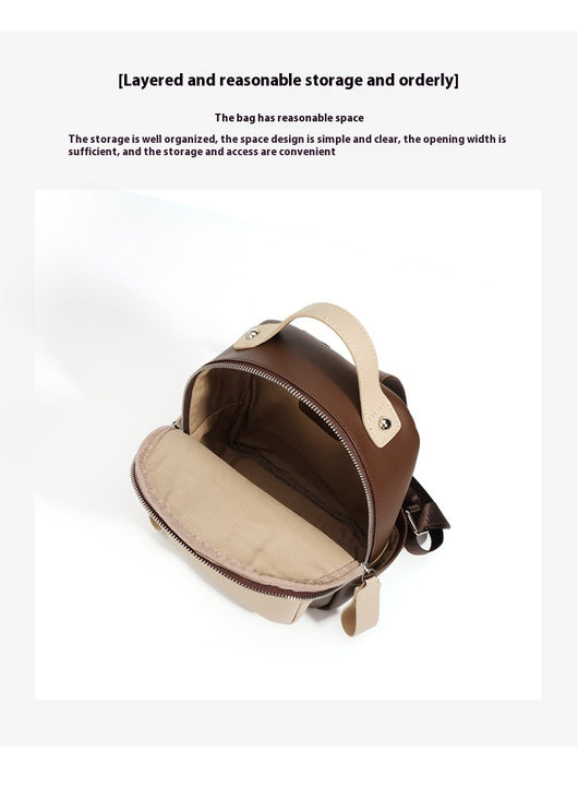 Mochila de Cuero Genuino Retro con Contraste de Colores - Ligera y Versátil para Diario - Image 22