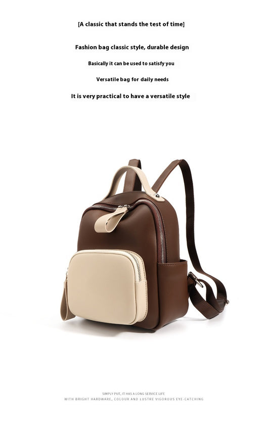 Mochila de Cuero Genuino Retro con Contraste de Colores - Ligera y Versátil para Diario - Image 28