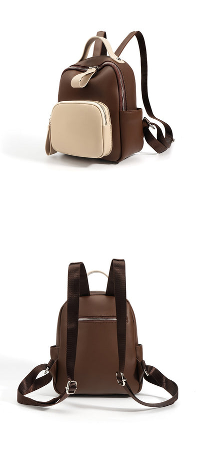 Mochila de Cuero Genuino Retro con Contraste de Colores - Ligera y Versátil para Diario - Image 30
