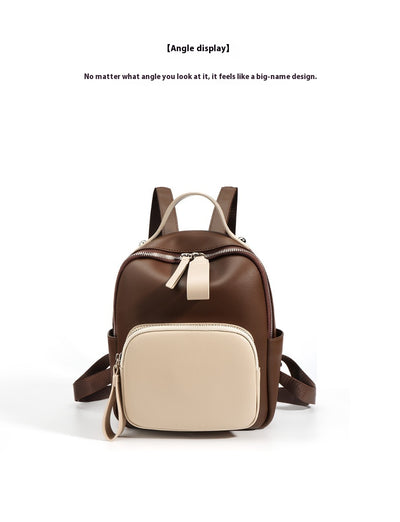 Mochila de Cuero Genuino Retro con Contraste de Colores - Ligera y Versátil para Diario - Image 32