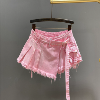 Culottes Denim Irregular Cintura Alta Efecto Dos Piezas - Image 9