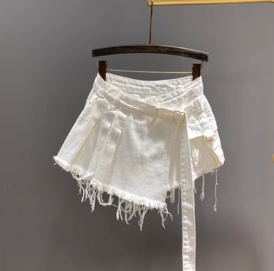 Culottes Denim Irregular Cintura Alta Efecto Dos Piezas - Image 12
