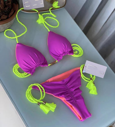 Bikini Triangular Trenzado con Falda Tipo Bolsa - Image 15