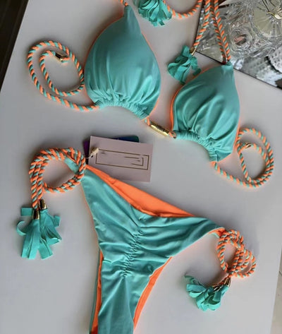 Bikini Triangular Trenzado con Falda Tipo Bolsa - Image 23