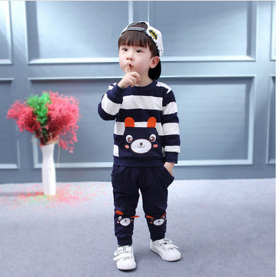 Conjunto de Sudadera Infantil con Oso Cartoon - Diseño a Rayas para Niños y Niñas - Image 9