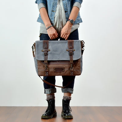 Bolsa Mensajero de Cuero Genuino y Lona Encerada Vintage para Hombre - Image 6