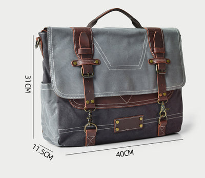 Bolsa Mensajero de Cuero Genuino y Lona Encerada Vintage para Hombre - Image 7