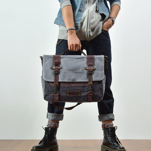 Bolsa Mensajero de Cuero Genuino y Lona Encerada Vintage para Hombre - Image 10